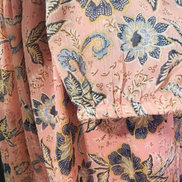 Patrons of Peace OTS Fresco Dress Sz Large Peach Floral Tiered Skirt - Picture 7 of 12